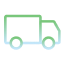 Flogo-1 przedstawia prostą ikonę samochodu dostawczego w zielono-niebieskim gradiencie na jasnym tle.