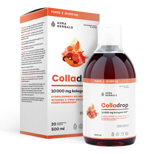 Butelka i opakowanie produktu o nazwie: 3551c5ce-bb6a-4056-9a46-704313094d96, płynny suplement kolagenowy o pojemności 500 ml, zawierający 10 000 mg hydrolizowanego kolagenu, witaminę C, kwas hialuronowy i krzem organiczny.